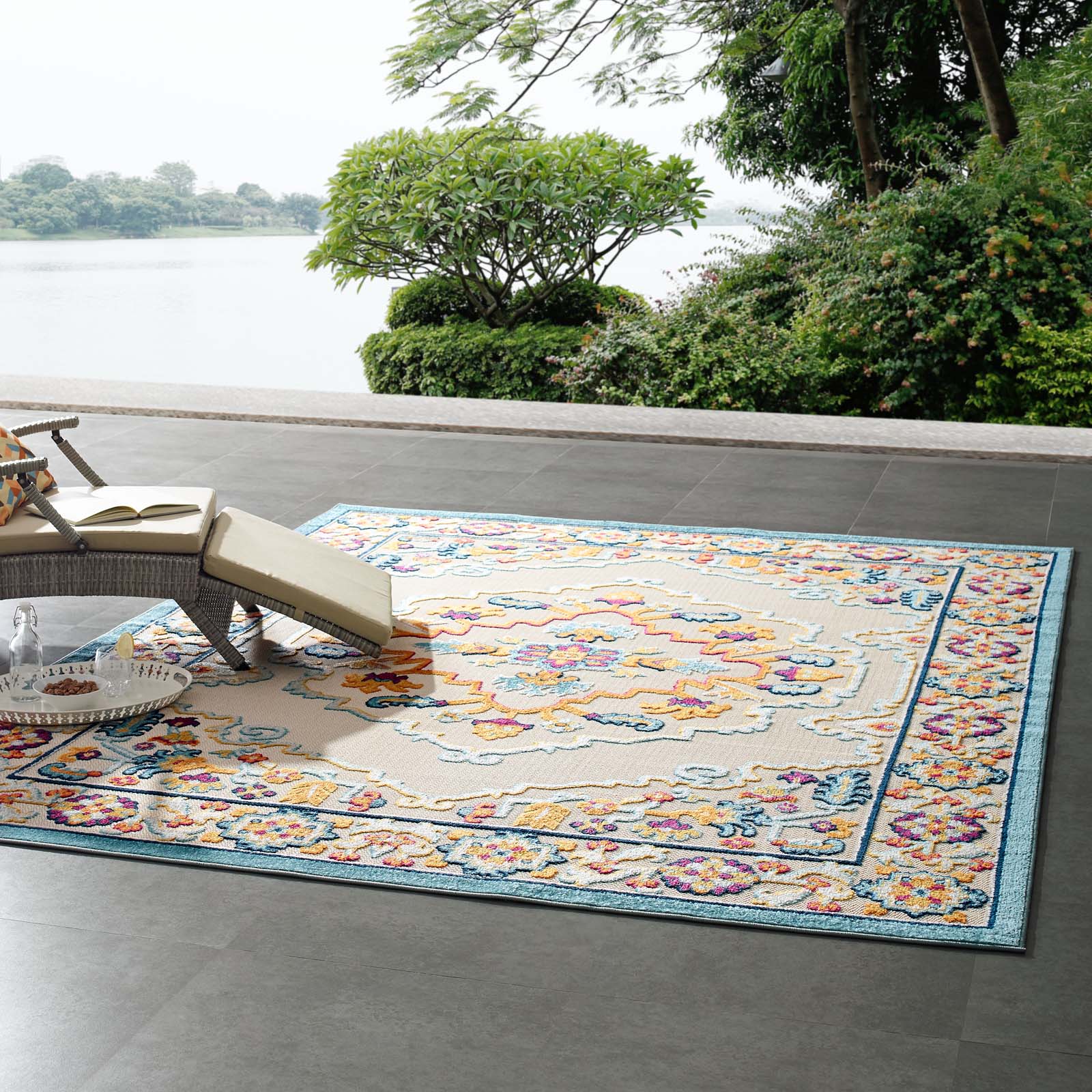 Reflect Ansel Distressed Floral Vintage Medallion Indoor and Outdoor Area Rug by Modway
