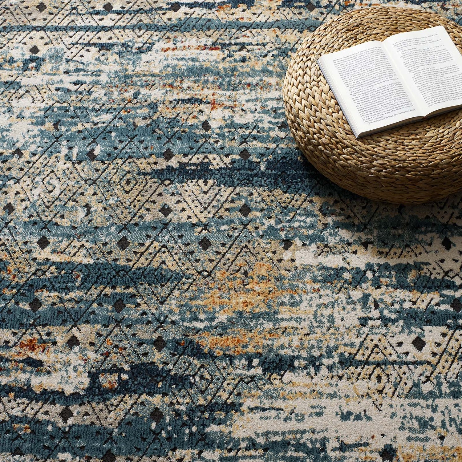 Tribute Eisley Rustic Distressed Transitional Diamond Lattice Area Rug by Modway