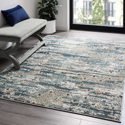 Tribute Eisley Rustic Distressed Transitional Diamond Lattice Area Rug by Modway