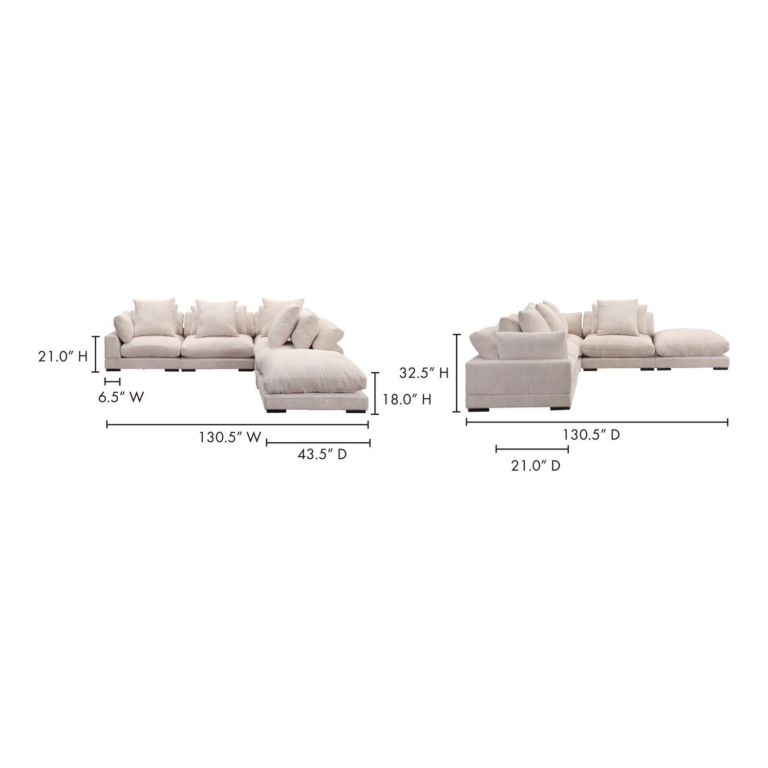 Tumbler Lounge Modular Sectional Modular Sectionals, Brown / Solid Eucalyptus Frame and Plywood