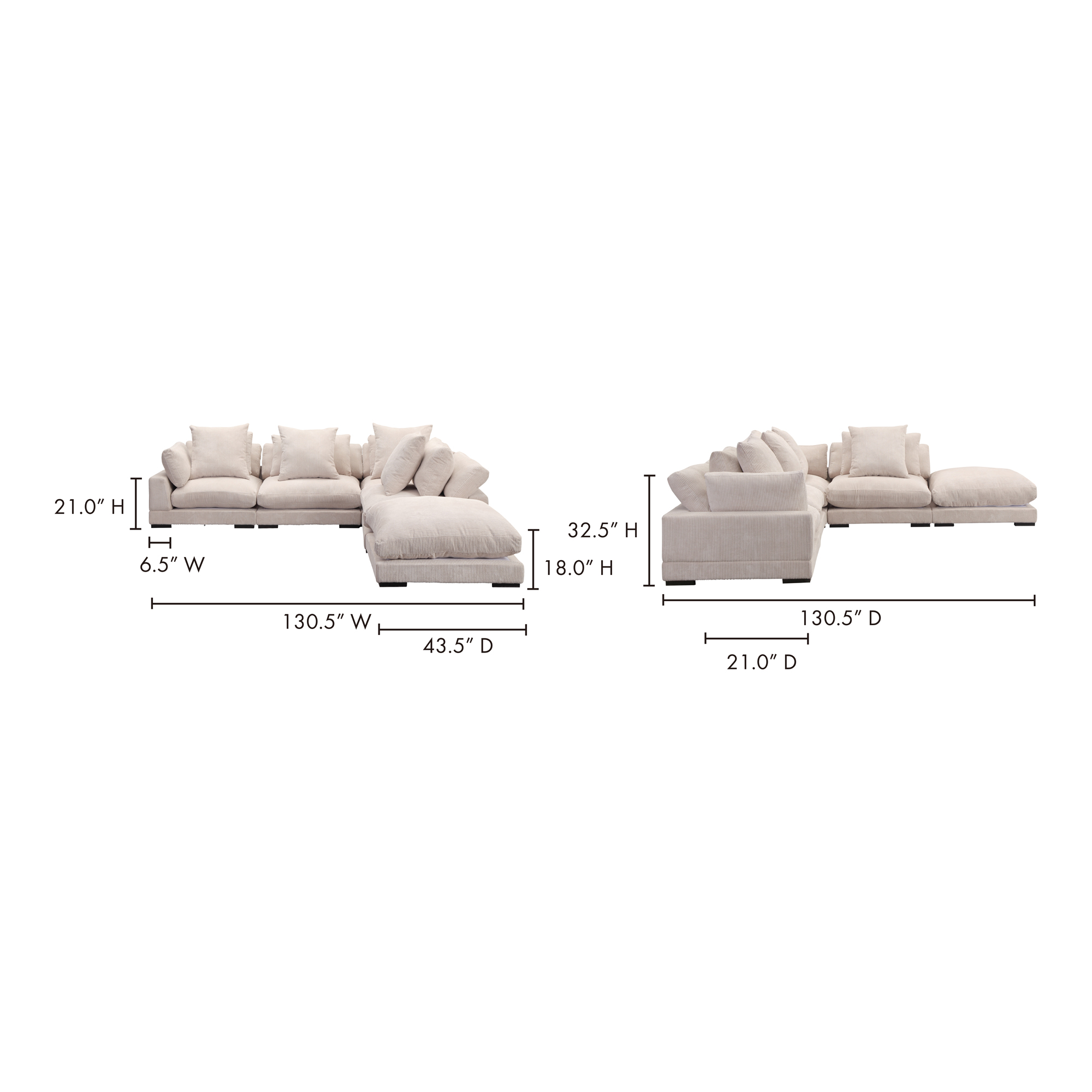 Tumbler Lounge Modular Sectional Modular Sectionals, Brown / Solid Eucalyptus Frame and Plywood