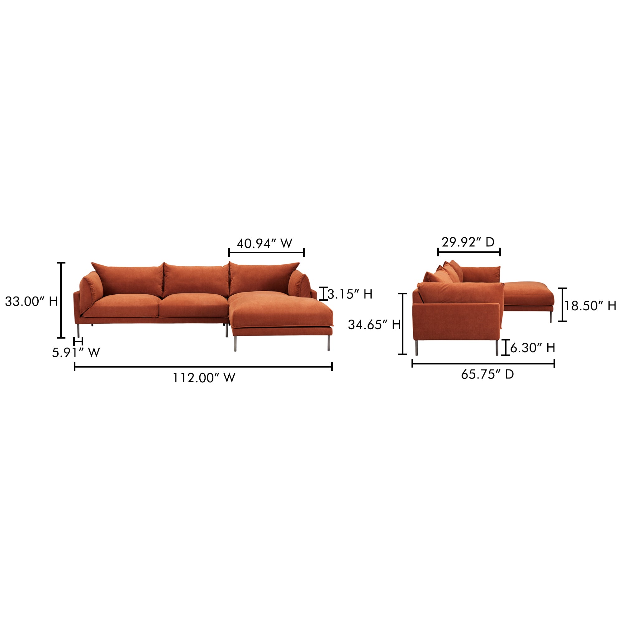 Janara Sectional Left Sectionals, / Black Stainless Steel Legs