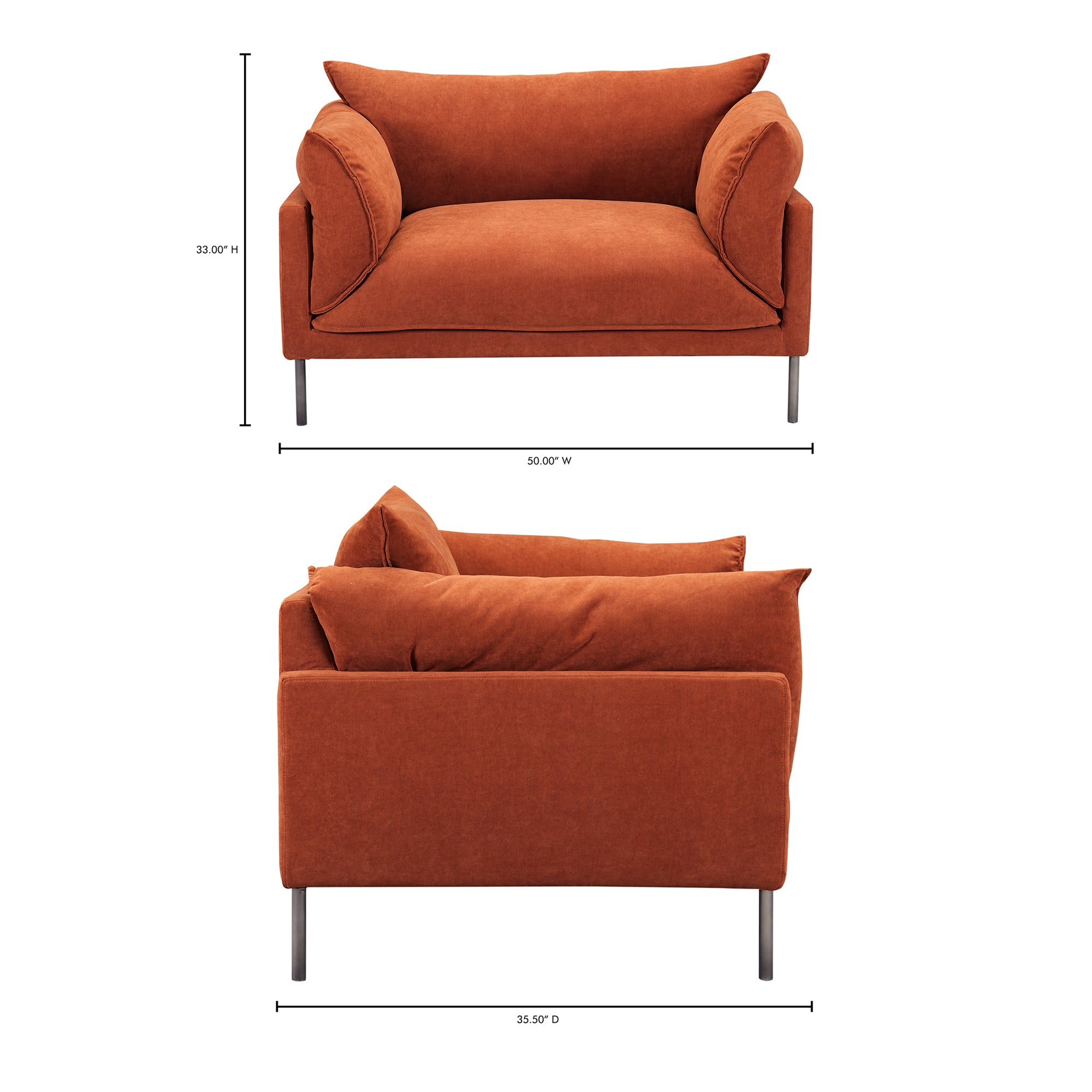 Janara Sofa Sofas, Orange / Black Stainless Steel Legs