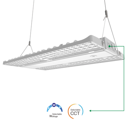 1.7FT LED Linear High Bay Light 30/180/210W Wattage Adjustable, 5000K - 31500Lumens 0-10V Dimmable With sensor base - 120-277VAC Input Voltage - DLC 5.1 Premium, White