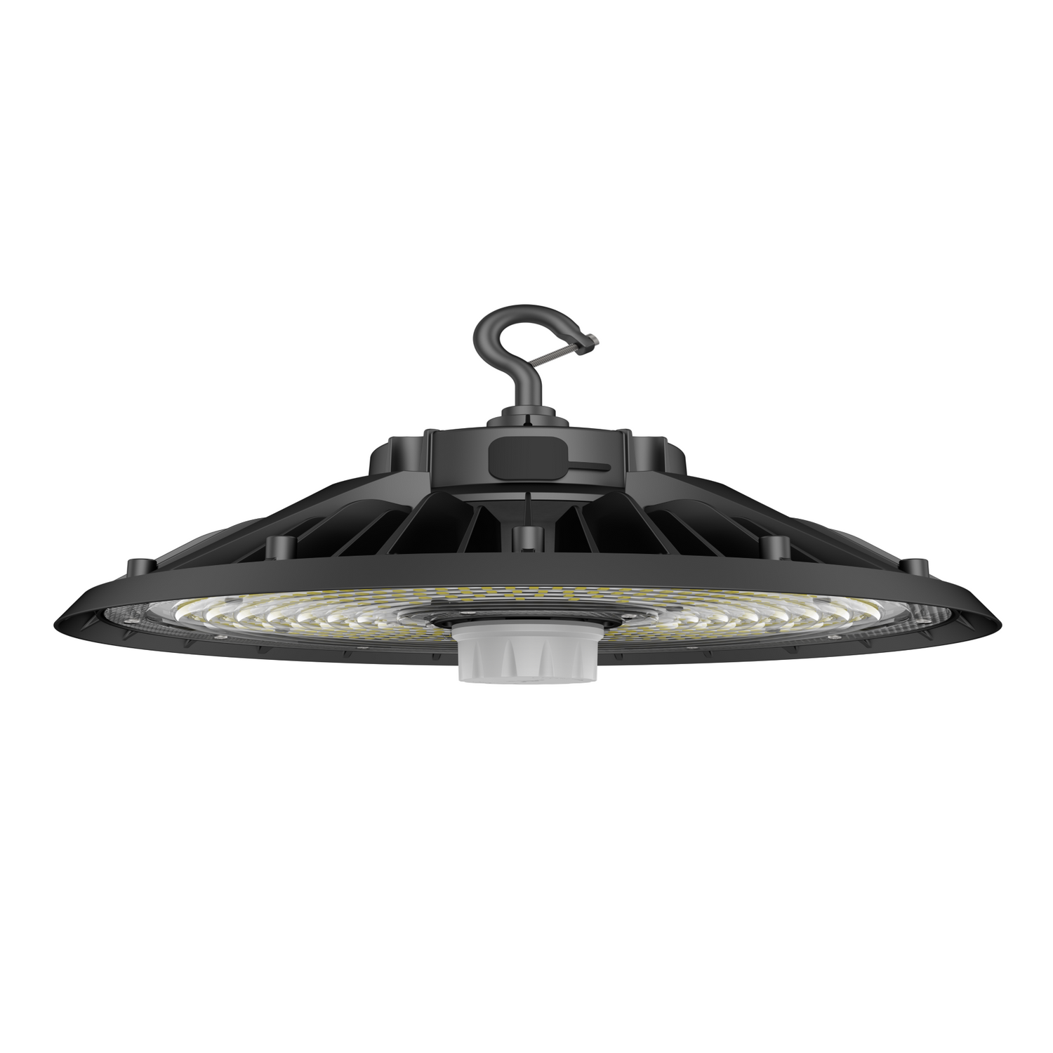 LED UFO High Bay Light 180W/200W/240W Wattage Adjustable, 5000K, 36240LM, 0-10V Dim, With sensor base,120-277VAC DLC 5.1 Premium, Black, For Warehouse Factory Barn Workshop Garage