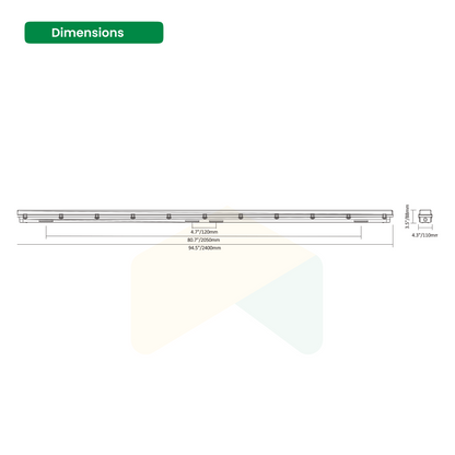 8FT LED Vapor Proof Light - 60W/70W/80W Wattage Adjustable - 3000/4000/5000K - 10400Lumens 0-10V Dimmable ,120-277VAC DLC 5.1 Premuim Pending, White