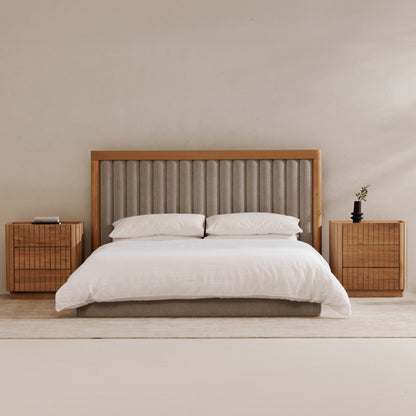 Nia Queen Bed Beds, Grey / Oak Veneer over MDF Frame