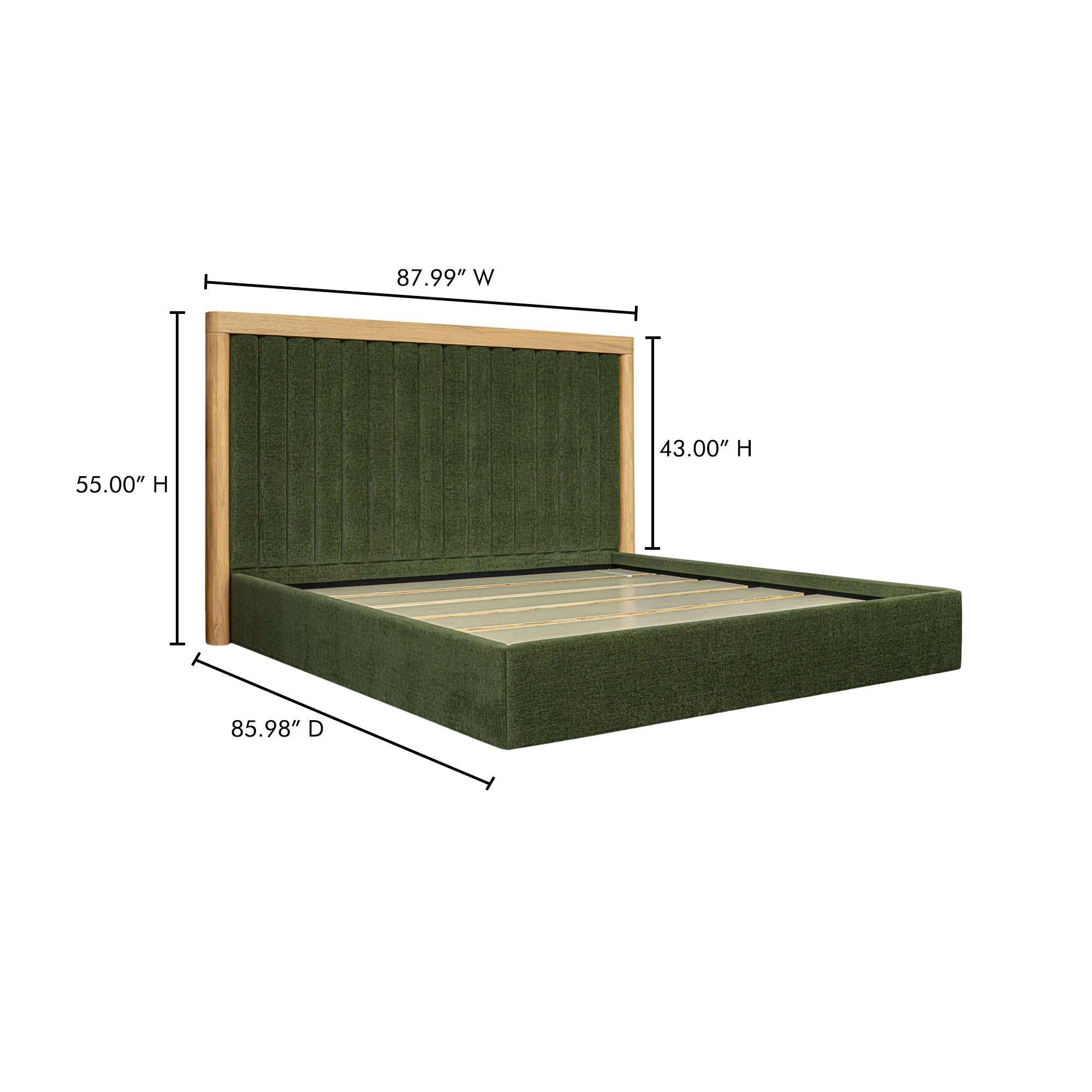 Nia Queen Bed Beds, Green / Oak Veneer over MDF Frame