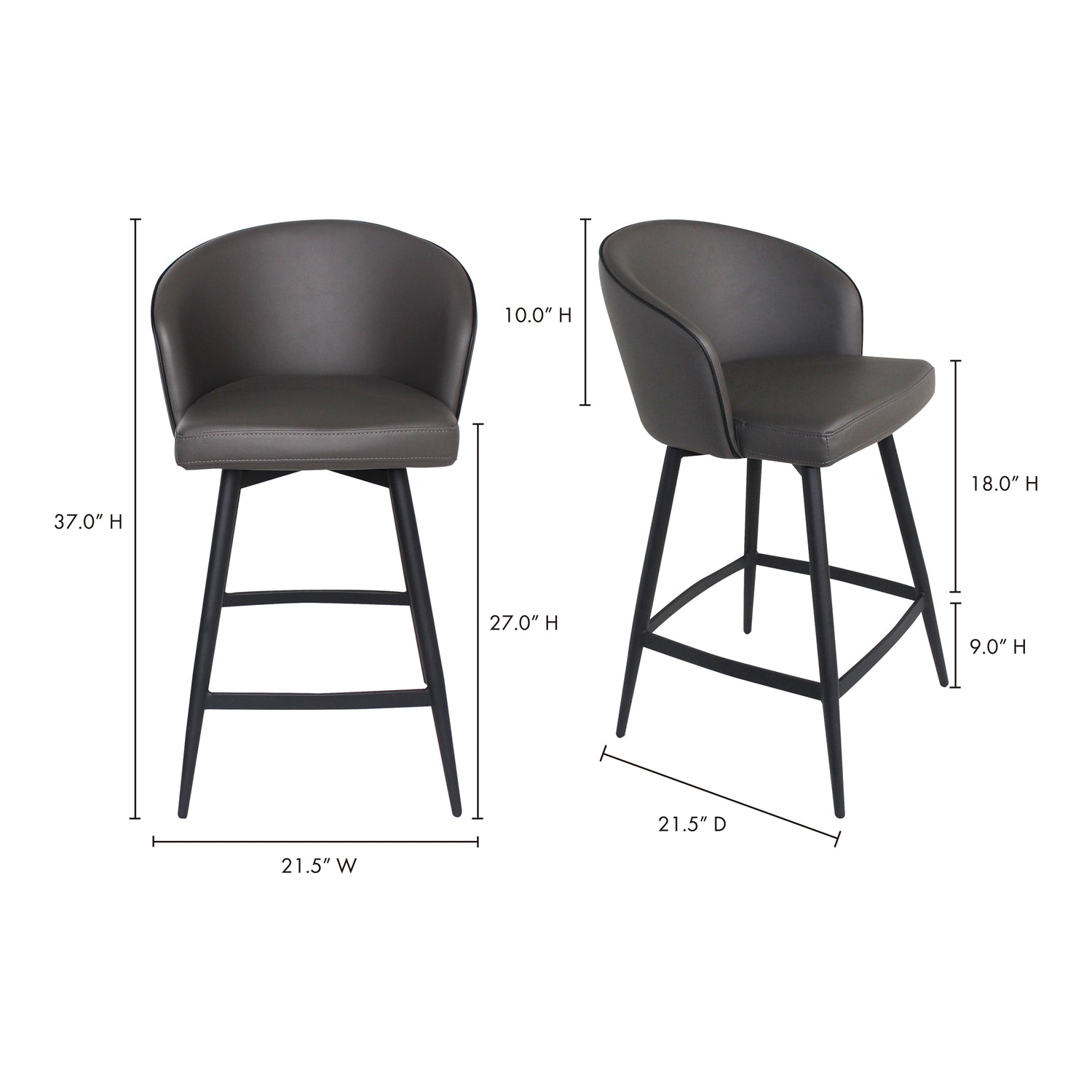 Plaza Outdoor Barstool Grey - Set Of Two Bar Stools, Grey / Powder Coated Metal Legs