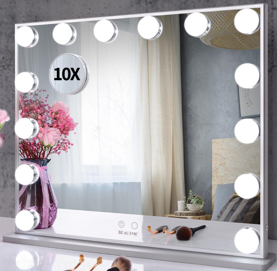 Vanity Mirror with Lights,Big Make Up Mirror with 14 Dimmer Bulbs,Bedroom Black Mirror Tabletop or Wall Mounted Hollywood Style Smart Mirror