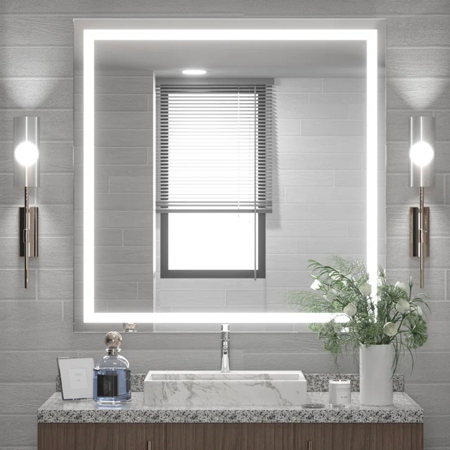 36 in. x 36 in. LED Vanity Mirror with Lights, Anti-Fog, CRI 90+, Makeup Mirror with Lights, Touch Switch Control, CCT Adjustable With Remembrance, LED Mirror for Bathroom, Inner Window Style