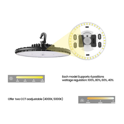 UFO LED High Bay Light 230W, CCT Changeable 4000K/5000K, 36000LM, 0-10V Dim, AC120-277V, UL DLC Premium, Bronze, For Warehouse Workshop Factory Barn Garage Airport