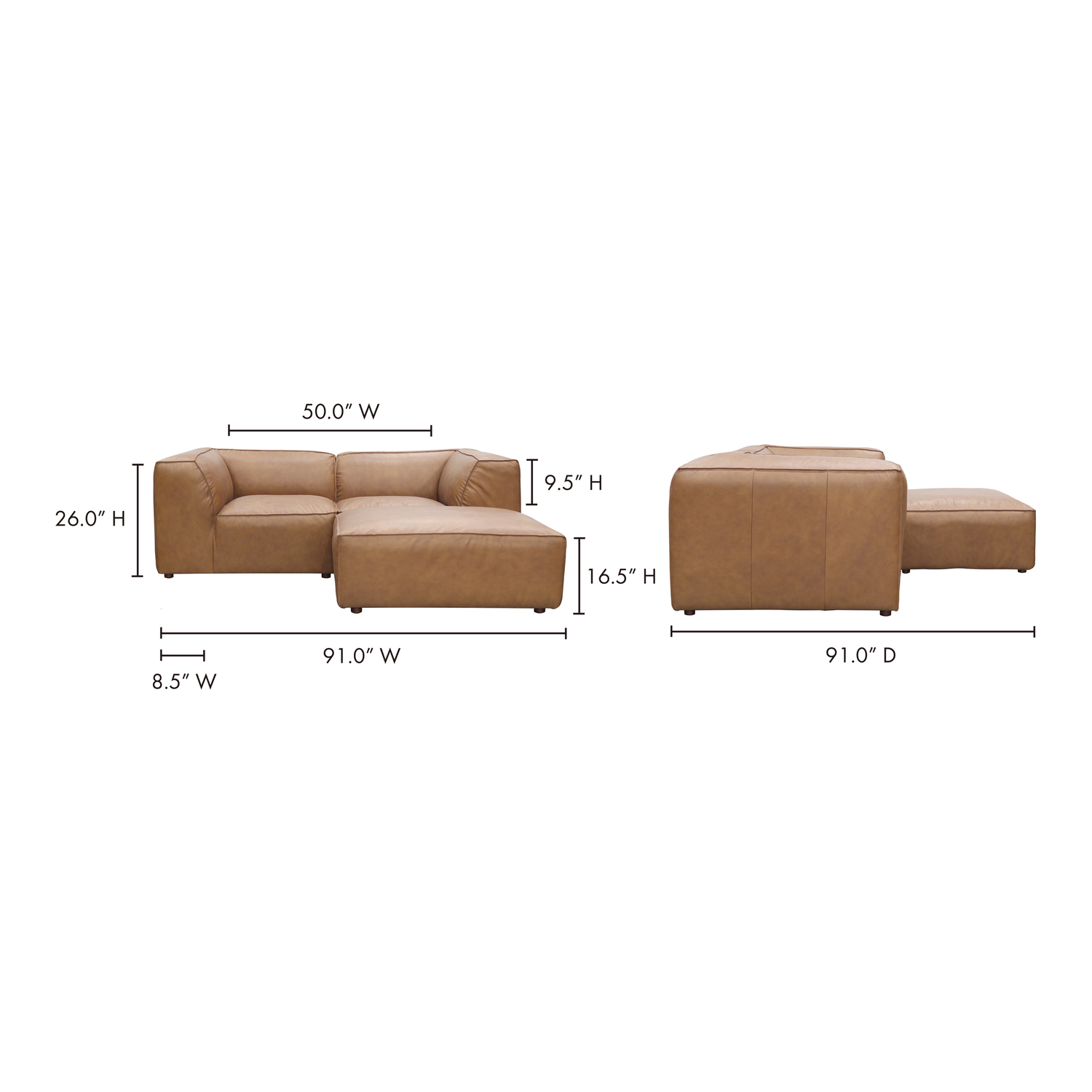 Forma Lounge Modular Sectional Sonoran Tan Leather Modular Sectionals, Brown / Solid Wood and Plywood frame