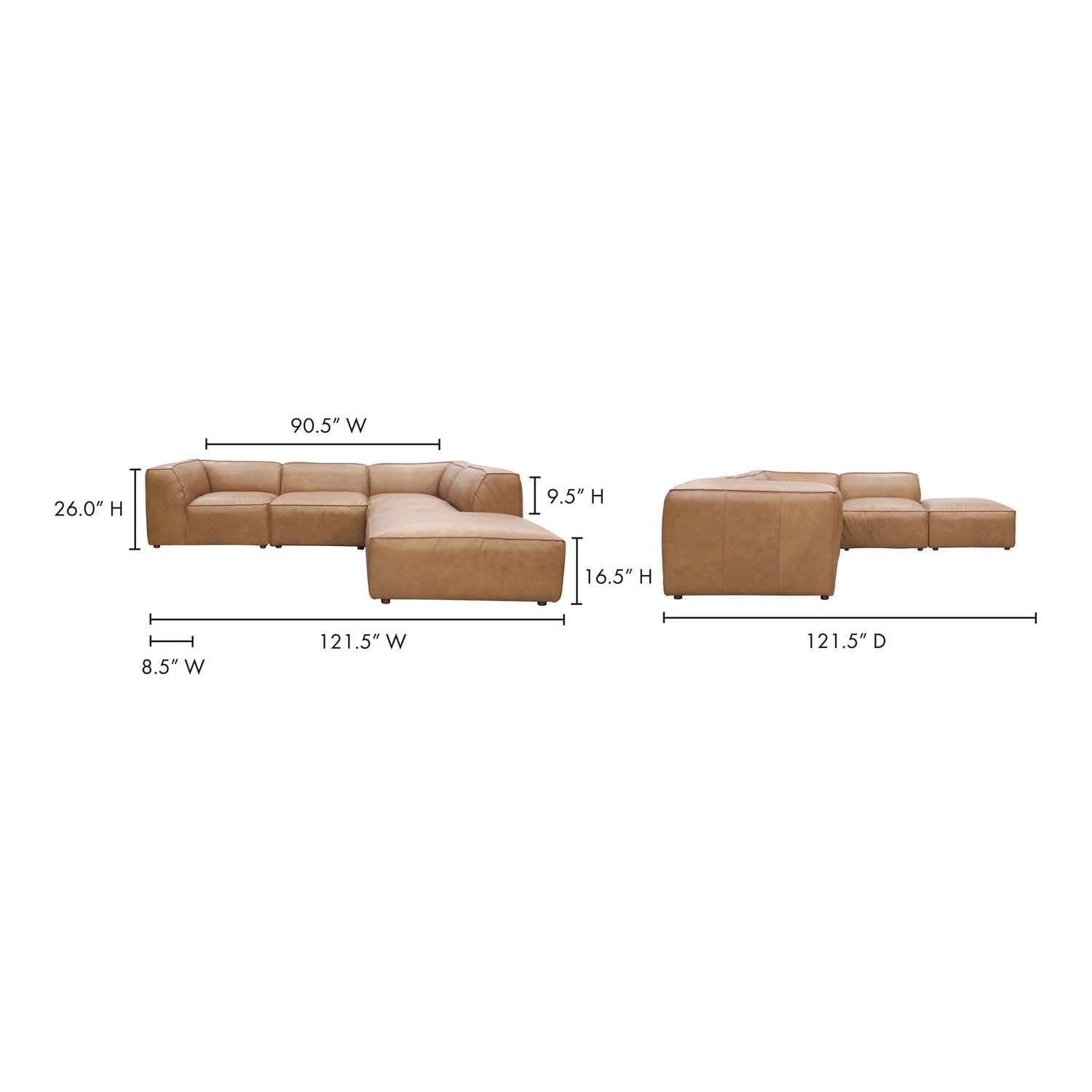 Forma Classic L-Shaped Modular Sectional Sonoran Tan Leather Modular Sectionals, Brown / Solid Wood and Plywood frame