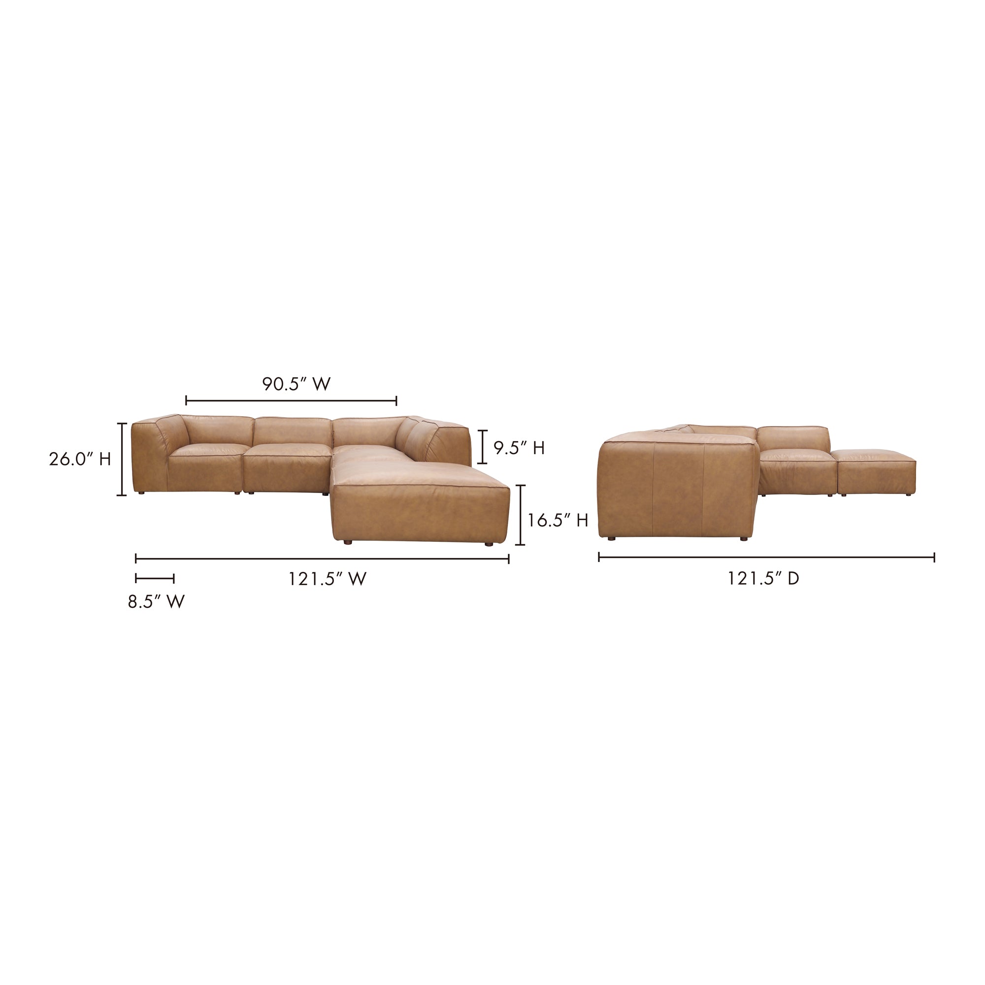 Forma Classic L-Shaped Modular Sectional Sonoran Tan Leather Modular Sectionals, Brown / Solid Wood and Plywood frame