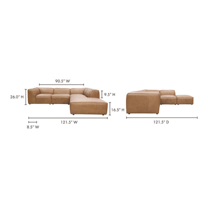 Forma Classic L-Shaped Modular Sectional Sonoran Tan Leather Modular Sectionals, Brown / Solid Wood and Plywood frame