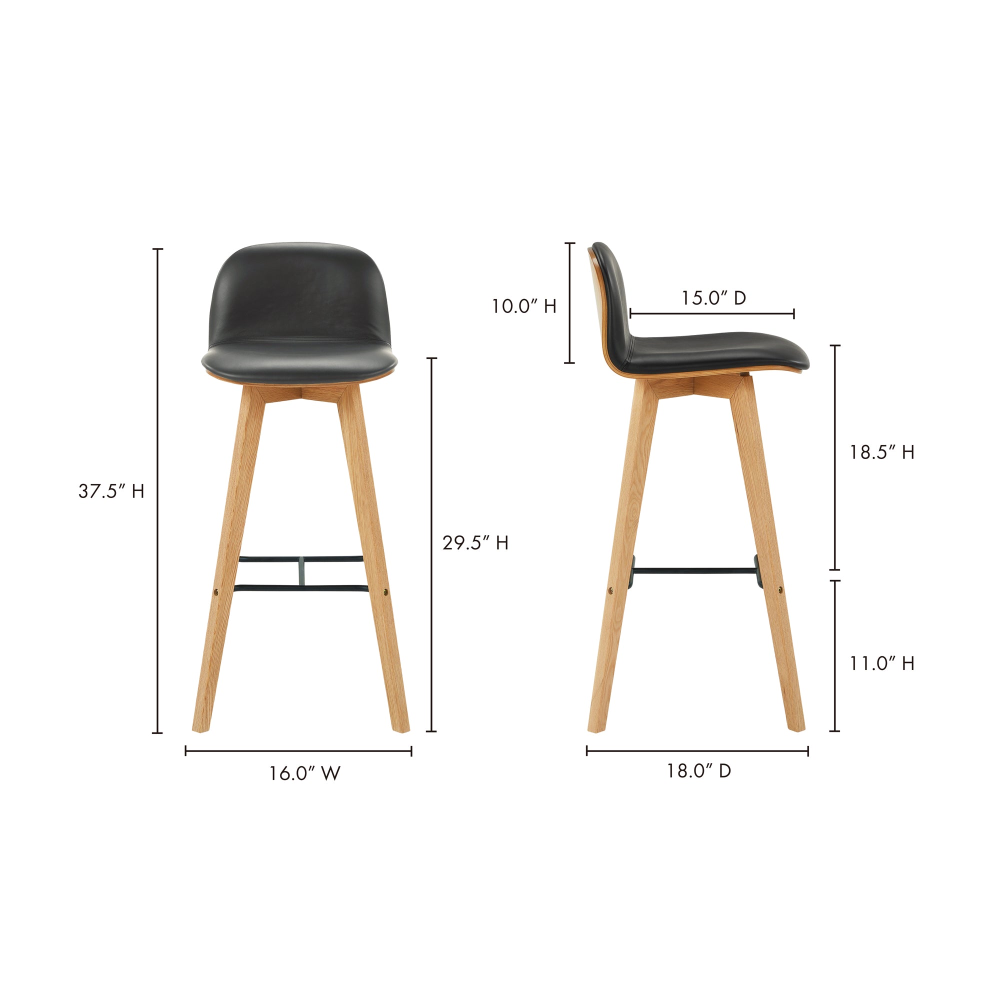 Naples Leather Dining Chair Black-Set Of Two Dining Chairs, Black / Solid Oak Frame