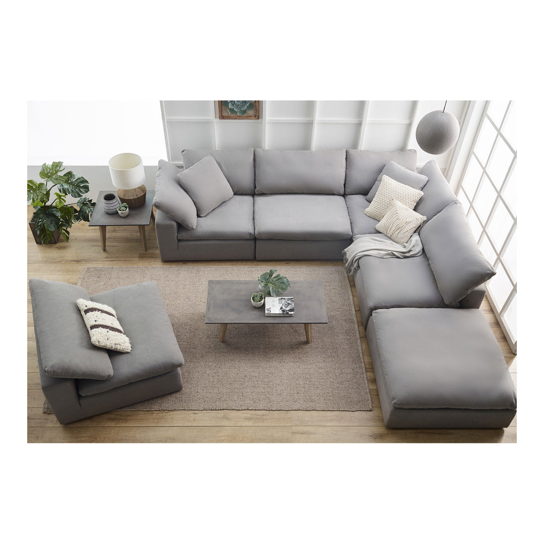 Clive Modular Sectional Modular Sectionals, White / Wood and Plywood Frame