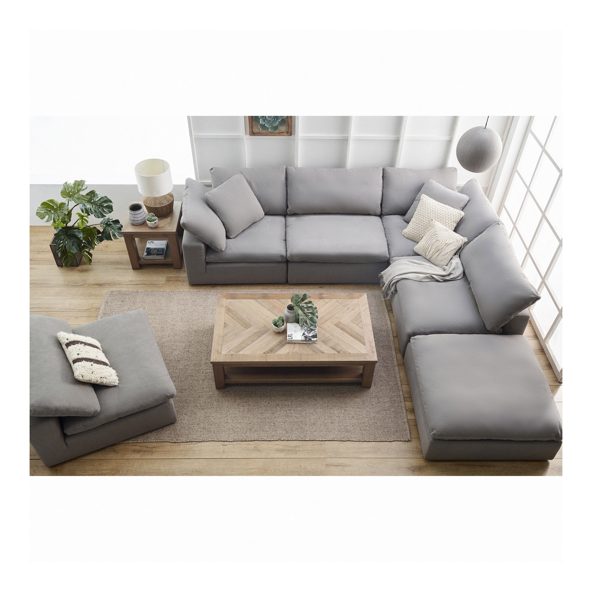 Clive Modular Sectional Modular Sectionals, White / Wood and Plywood Frame