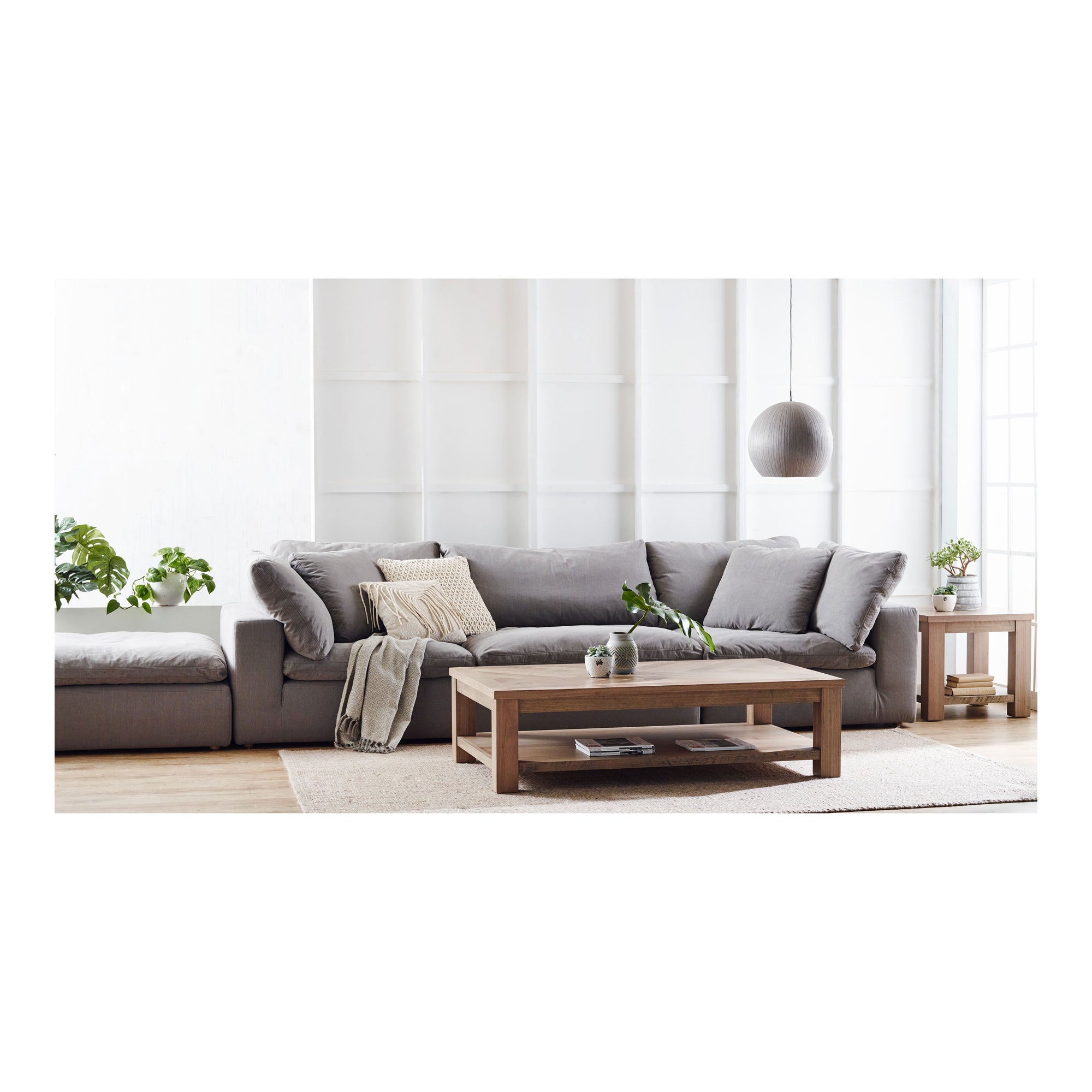 Clive Modular Sectional Modular Sectionals, White / Wood and Plywood Frame