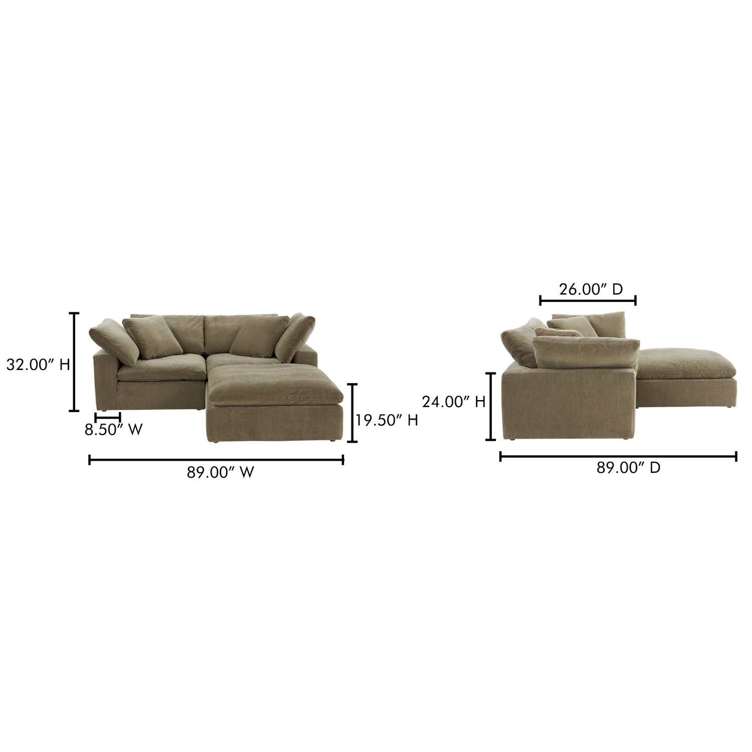 Clive Lounge Modular Sectional Desert Sage Modular Sectionals, Green / Wood and Plywood Frame