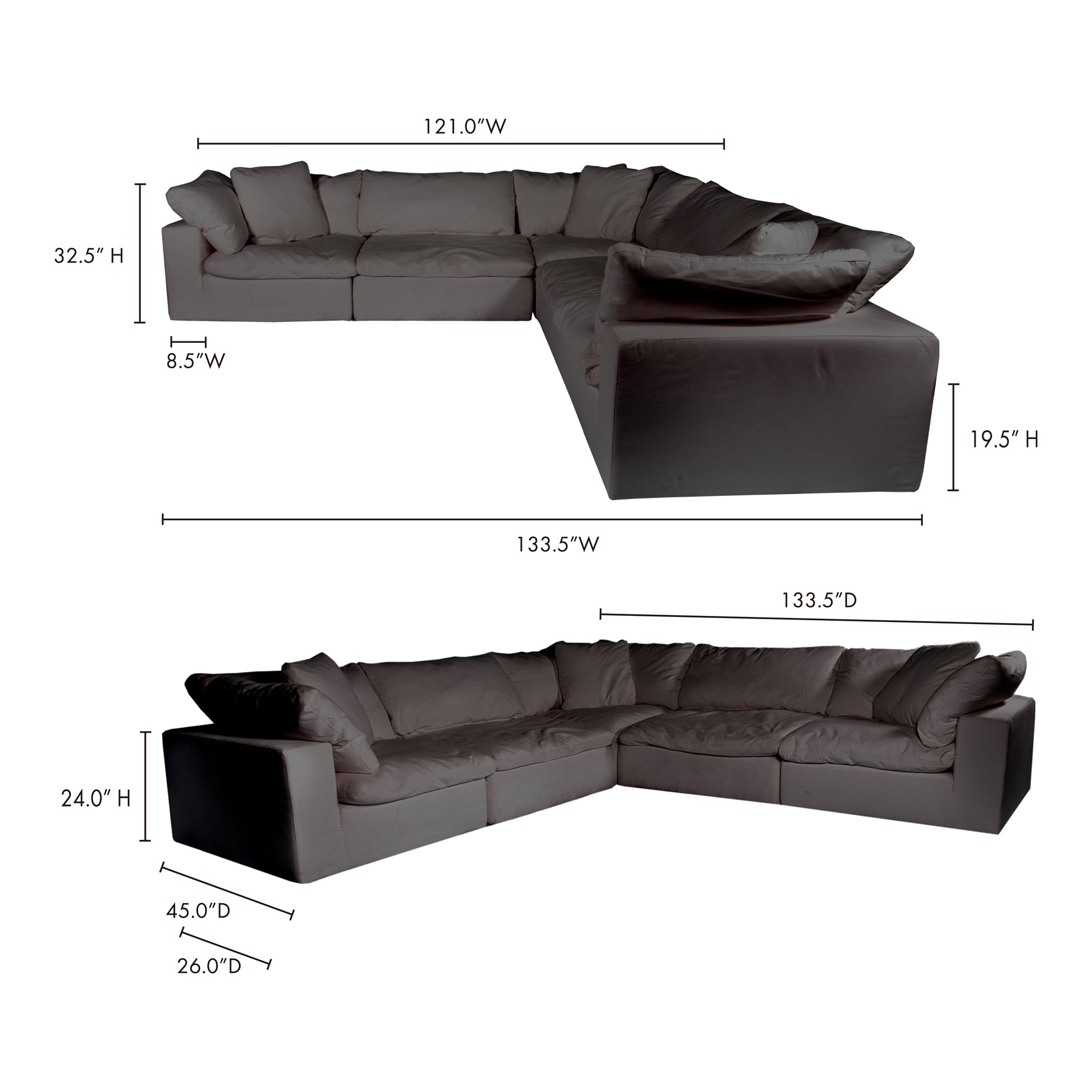 Clive Classic L-Shaped Modular Sectional Cream White Modular Sectionals, White / Wood and Plywood Frame