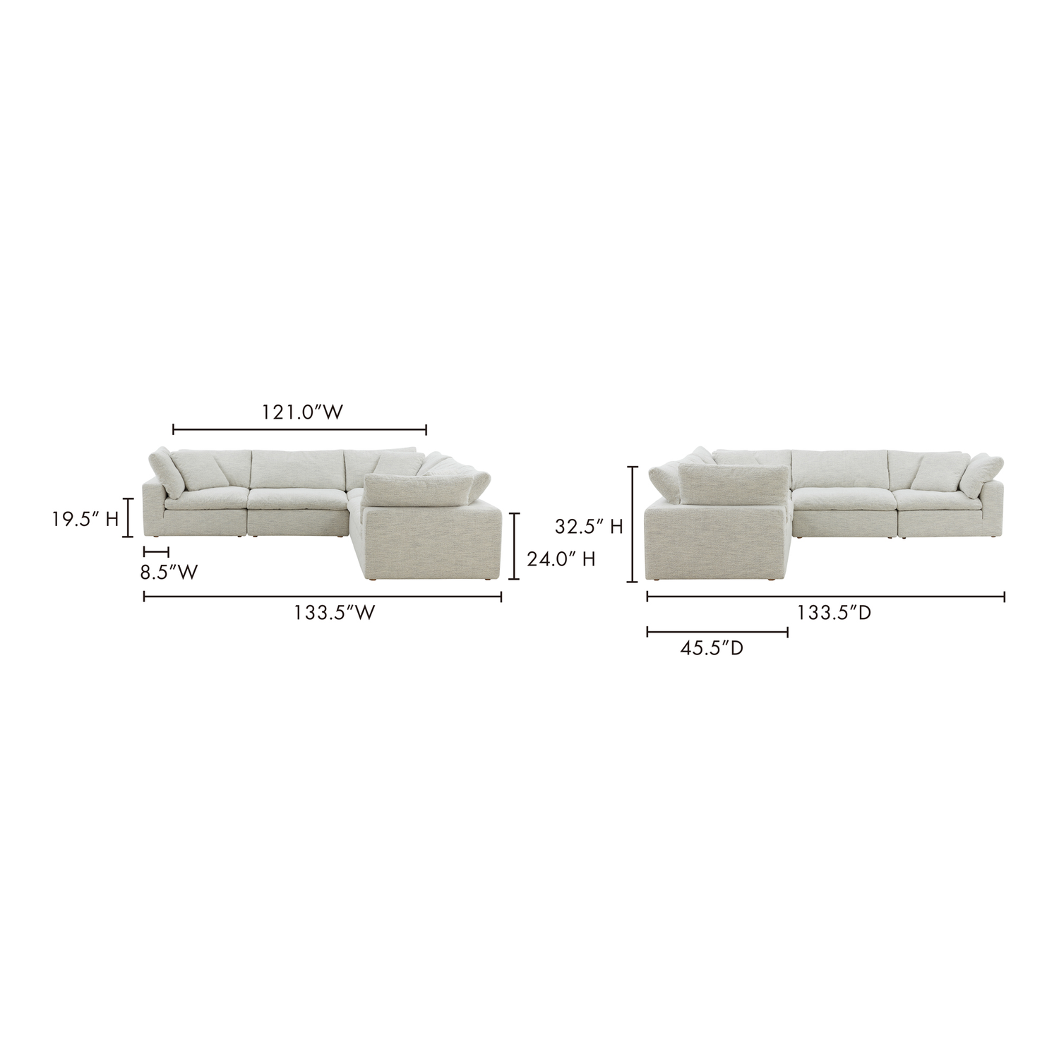 Clive Nook Modular Sectional Coastside Sand Modular Sectionals, Grey / Wood and Plywood Frame