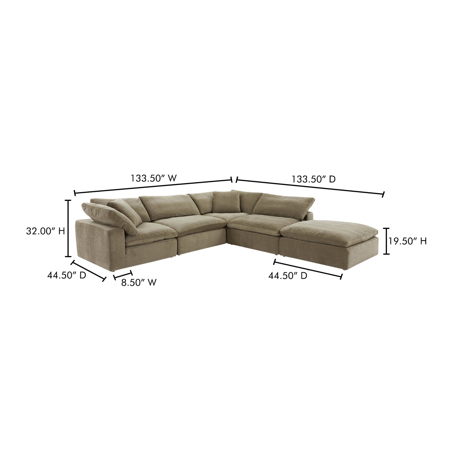 Clive Classic L-Shaped Modular Sectional Desert Sage Modular Sectionals, Green / Wood and Plywood Frame