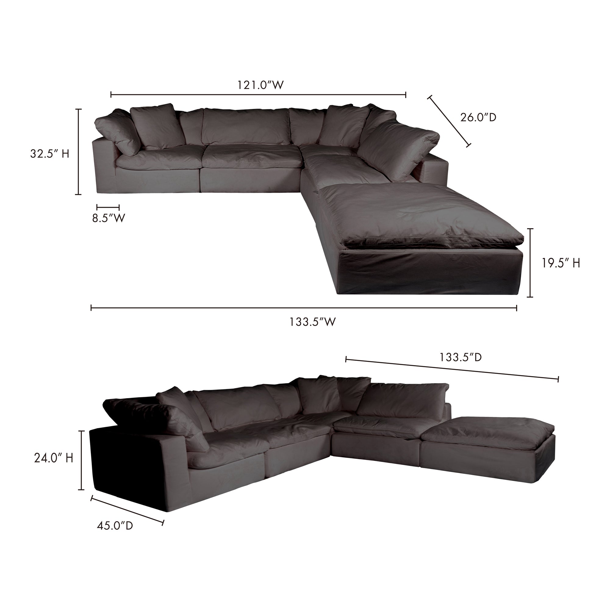 Clive Dream Modular Sectional Cream White Modular Sectionals, White / Wood and Plywood Frame