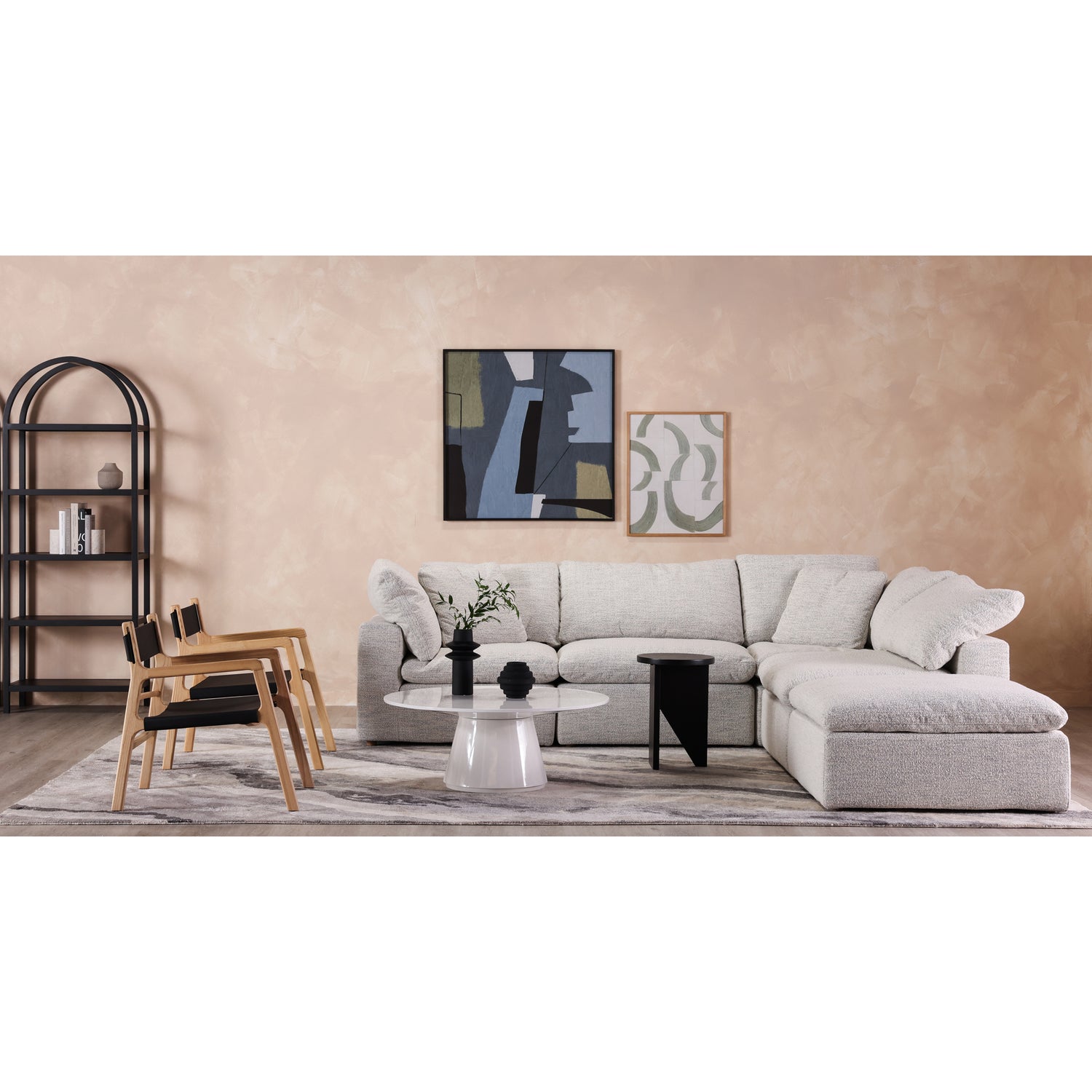 Clive Classic L-Shaped Modular Sectional Coastside Sand Modular Sectionals, Grey / Wood and Plywood Frame