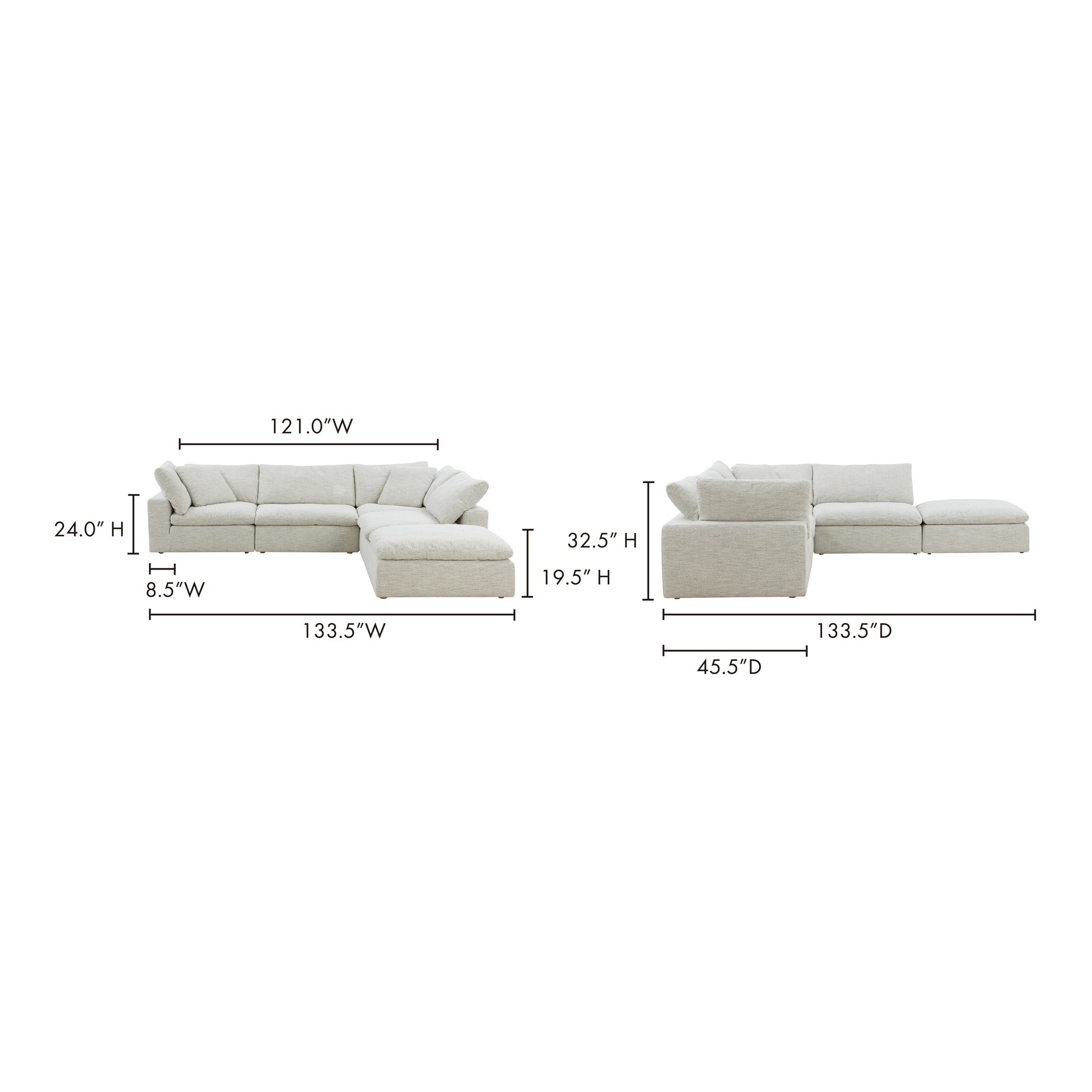 Clive Classic L-Shaped Modular Sectional Coastside Sand Modular Sectionals, Grey / Wood and Plywood Frame