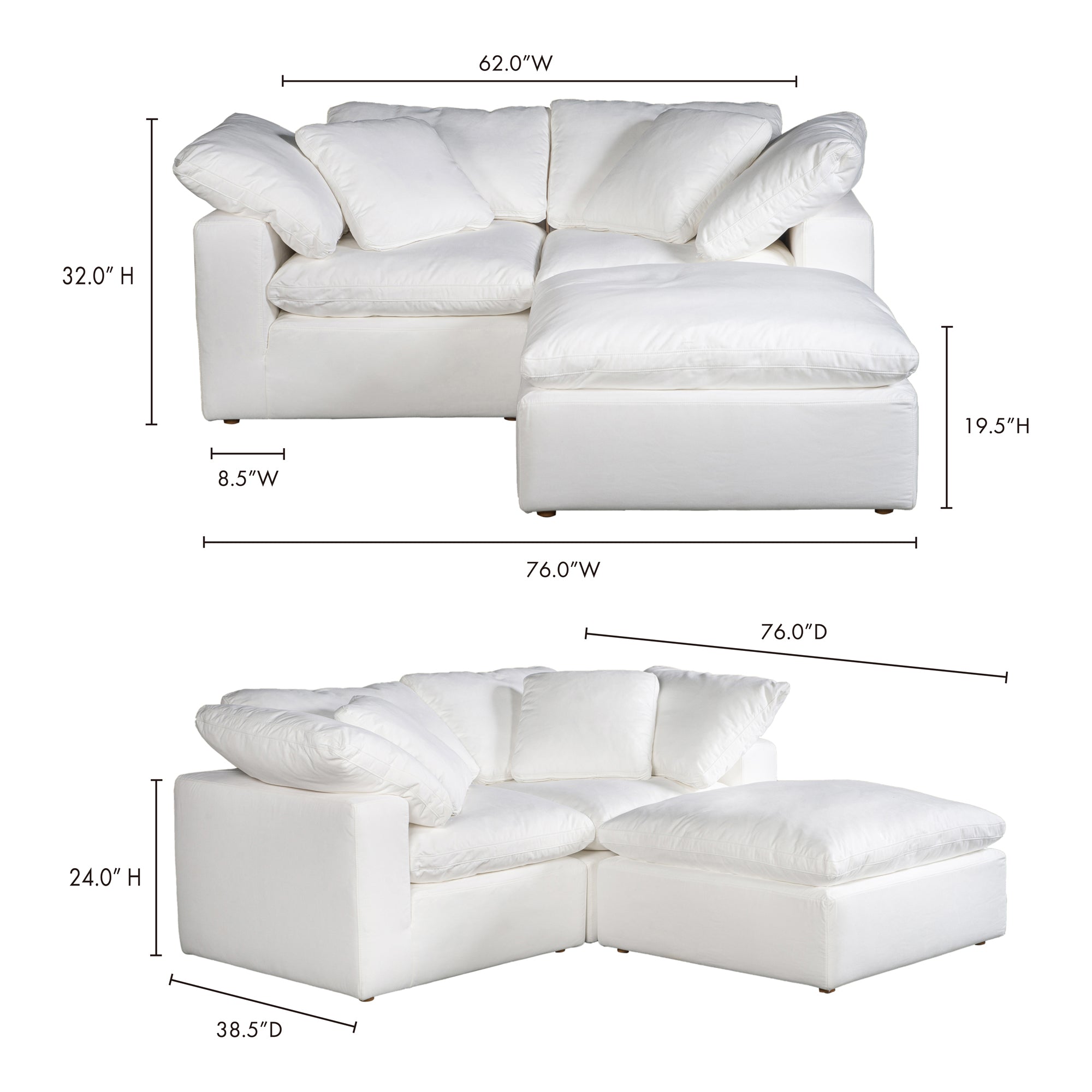 Tera Condo Classic L-Shaped Modular Sectional Cream White Modular Sectionals, White / Wood and Plywood Frame