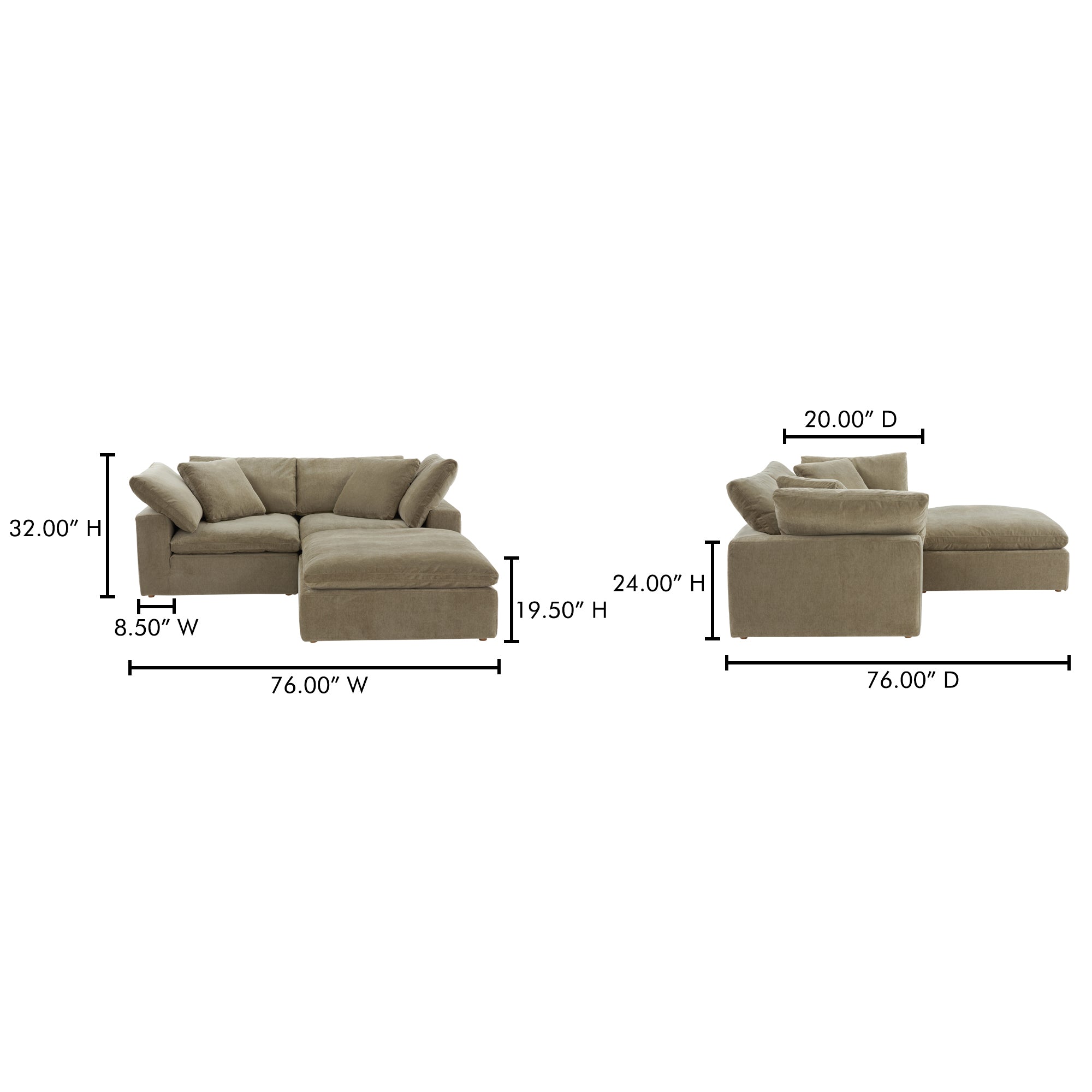 Tera Lounge Modular Sectional Desert Sage Modular Sectionals, Green / Wood and Plywood Frame