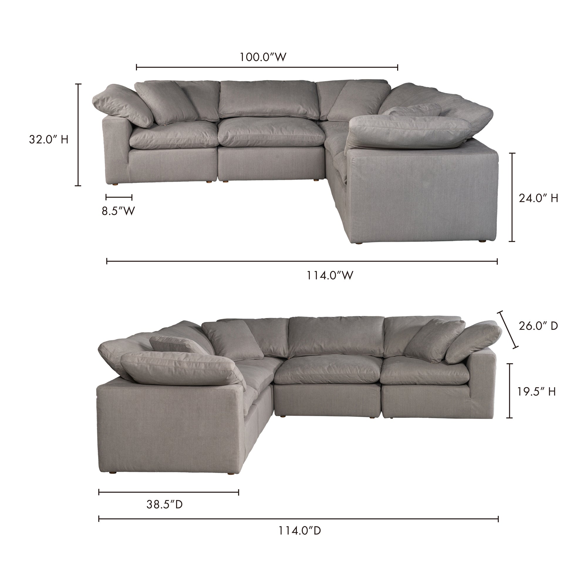 Tera Condo Lounge Modular Sectional Light Grey Modular Sectionals, Grey / Wood and Plywood Frame