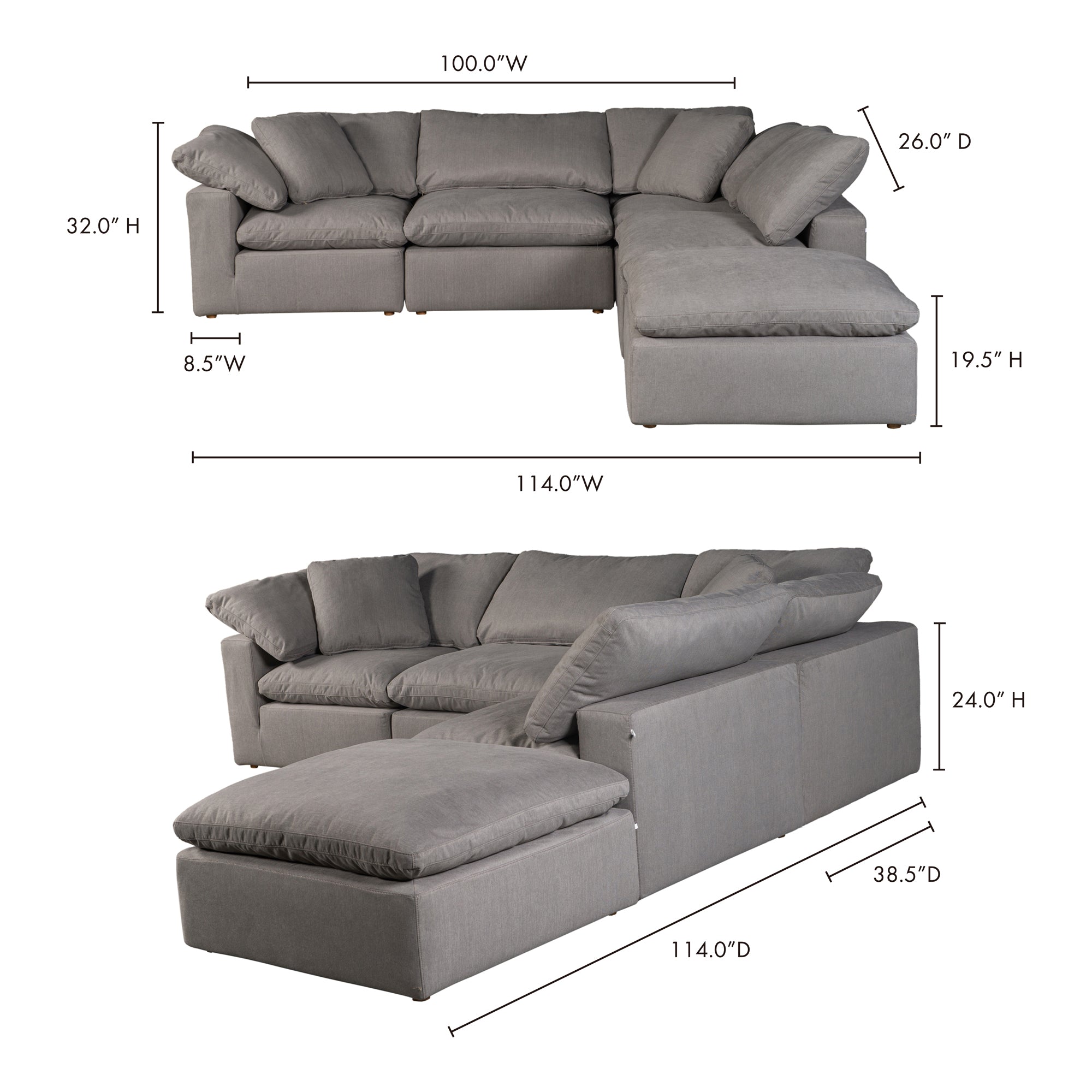 Tera Condo Nook Modular Sectional Light Grey Modular Sectionals, Grey / Wood and Plywood Frame