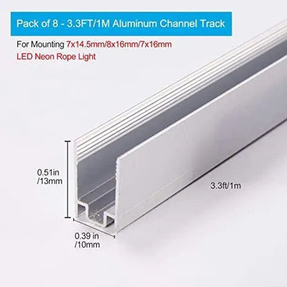 Aluminum Track Channel 3.3FT Pack of 8pcs For 110V Led Neon Light Single Color