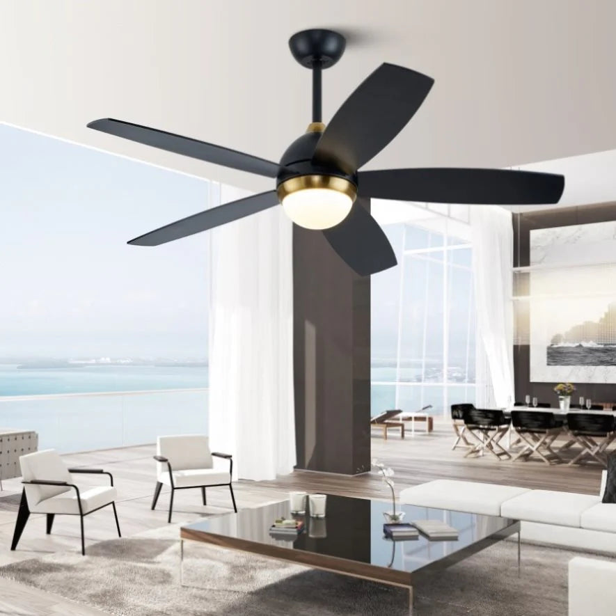 Elegant 46-Inch Black Ceiling Fan with Reversible DC Motor and Dimmable LED Lights