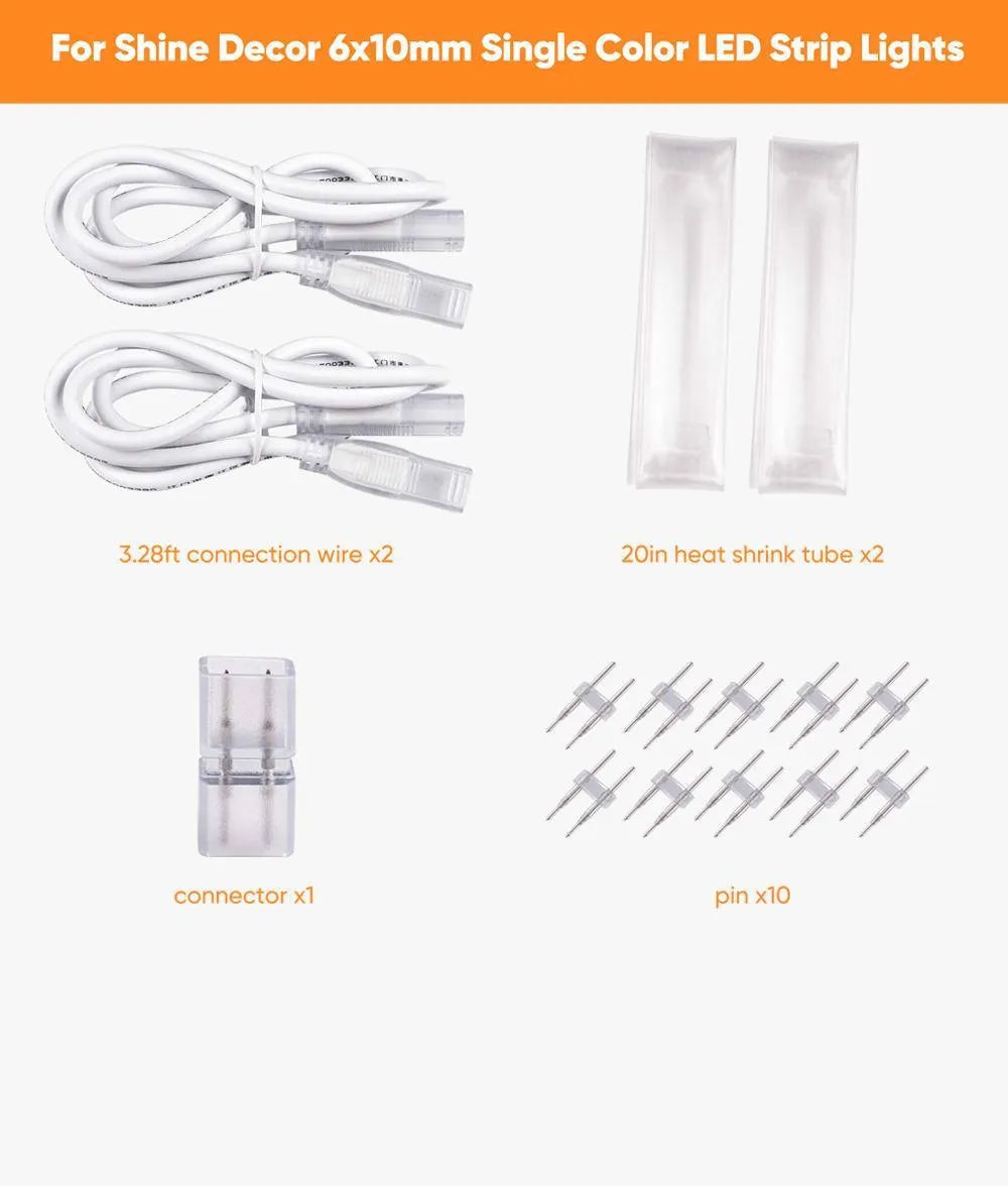 Connector Kit for 110V LED Strip Light-6x10mm Proselect strip -