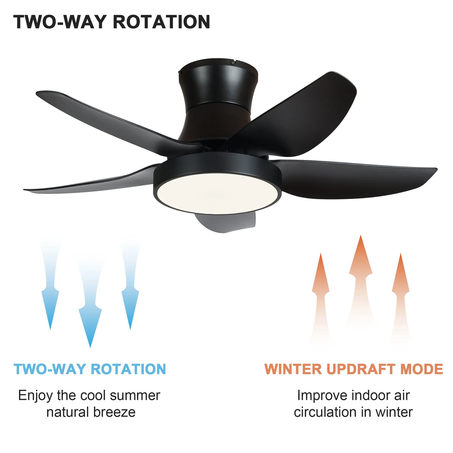 Elegant 46-Inch Black Ceiling Fan with Reversible DC Motor and Dimmable LED Lights