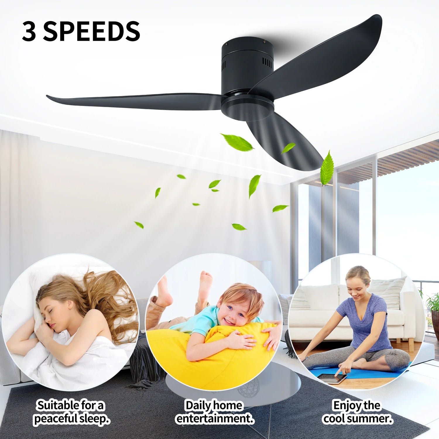 52&quot; Ceiling Fan with DC Motor and Remote Control with Matte Black