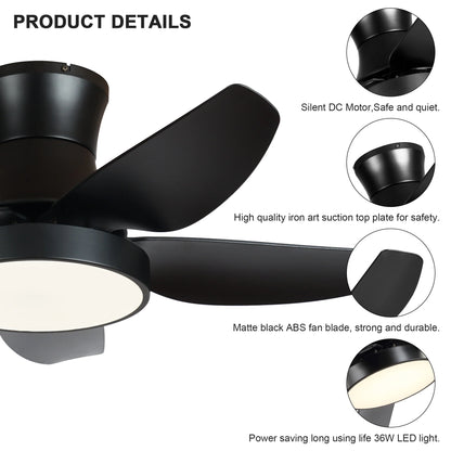 Elegant 46-Inch Black Ceiling Fan with Reversible DC Motor and Dimmable LED Lights