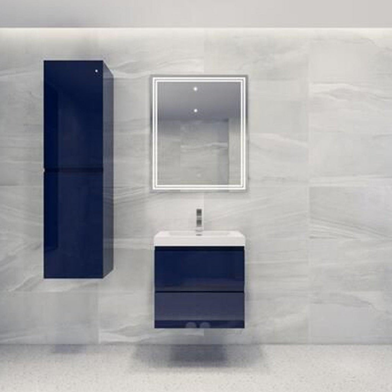 Boho Elegance 24&quot; High Gloss Night Blue Wall-Mounted Vanity With Single Reinforced White Acrylic Sink