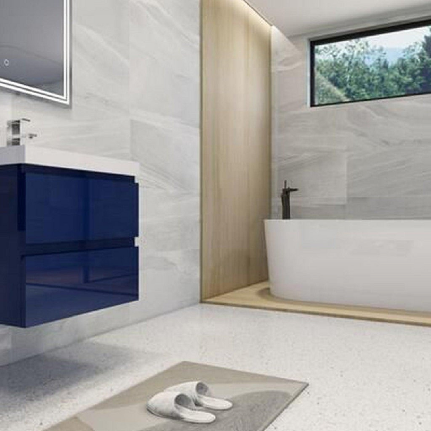 Boho Elegance 24&quot; High Gloss Night Blue Wall-Mounted Vanity With Single Reinforced White Acrylic Sink