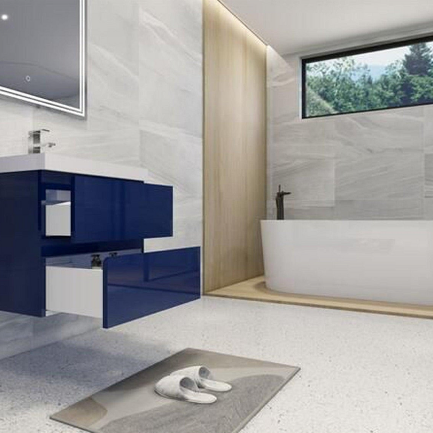 Boho Elegance 24&quot; High Gloss Night Blue Wall-Mounted Vanity With Single Reinforced White Acrylic Sink