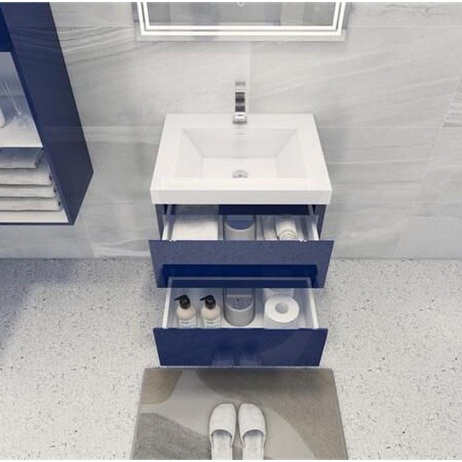 Boho Elegance 24&quot; High Gloss Night Blue Wall-Mounted Vanity With Single Reinforced White Acrylic Sink