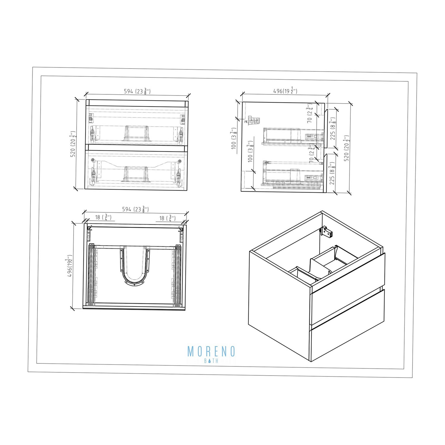 Boho Elegance 24&quot; High Gloss Night Blue Wall-Mounted Vanity With Single Reinforced White Acrylic Sink