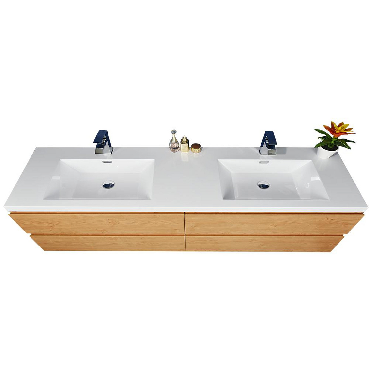 Boho Elegance 84&quot; New England Oak Wall-Mounted Vanity With Double Reinforced White Acrylic Sinks
