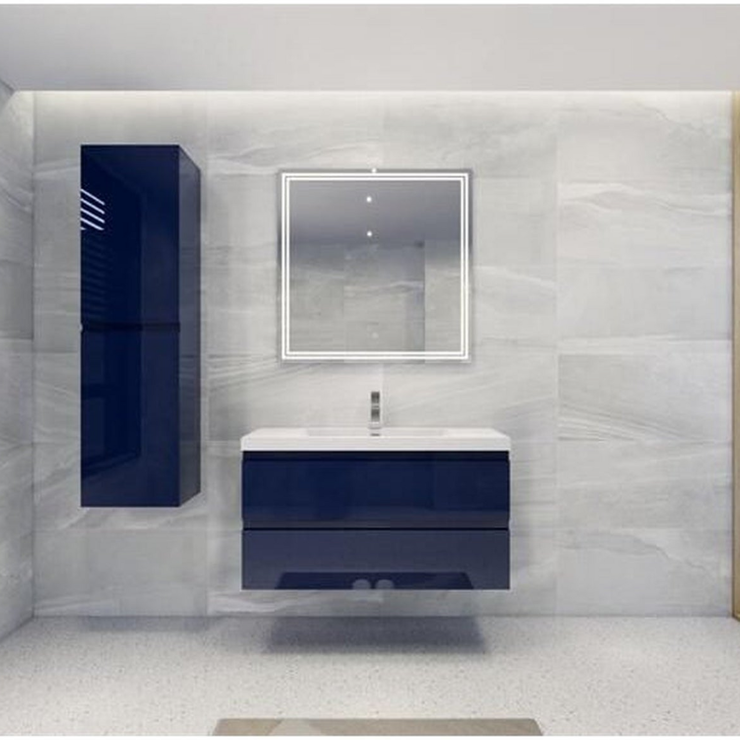 Boho Elegance 42&quot; High Gloss Night Blue Wall-Mounted Vanity With Single Reinforced White Acrylic Sink