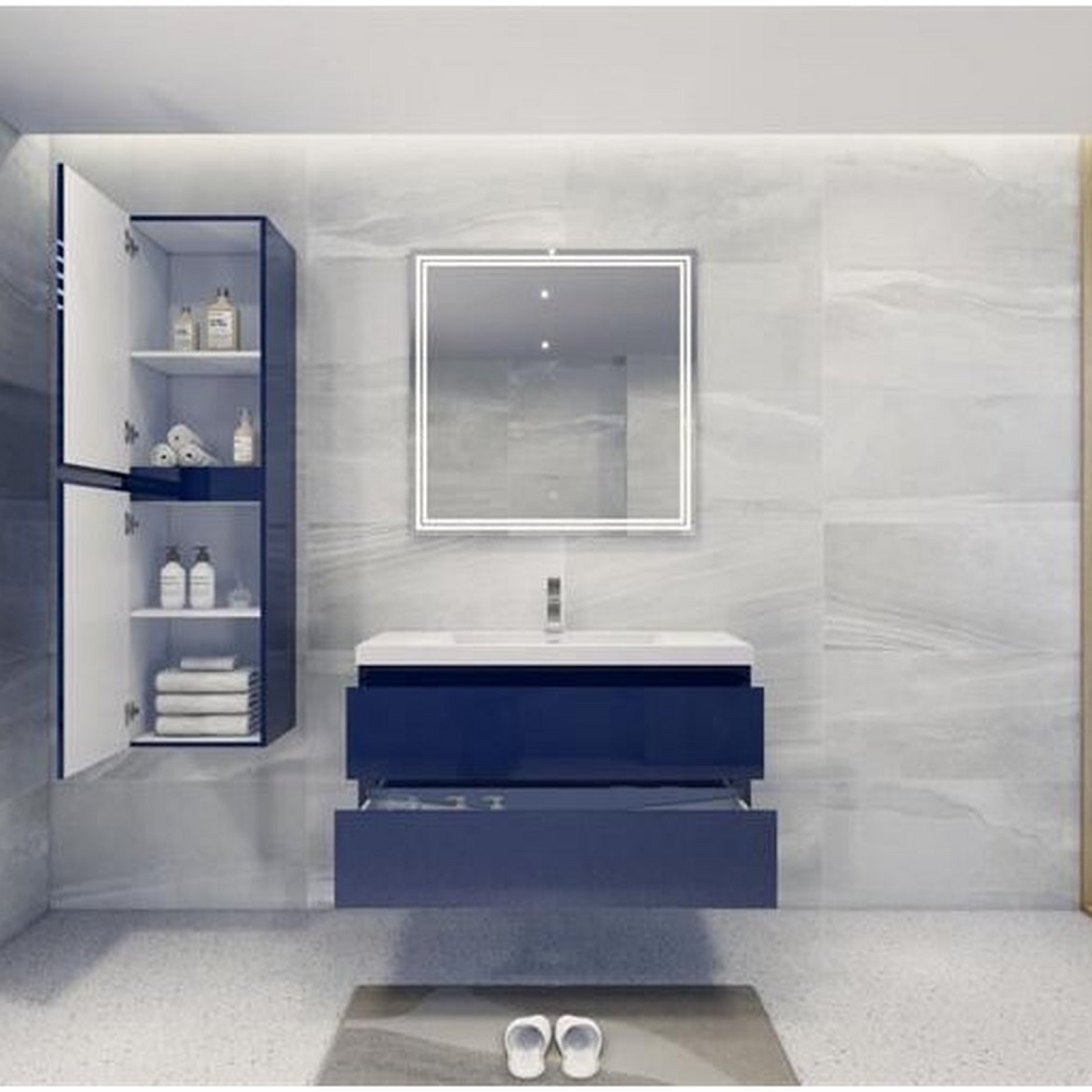 Boho Elegance 42&quot; High Gloss Night Blue Wall-Mounted Vanity With Single Reinforced White Acrylic Sink