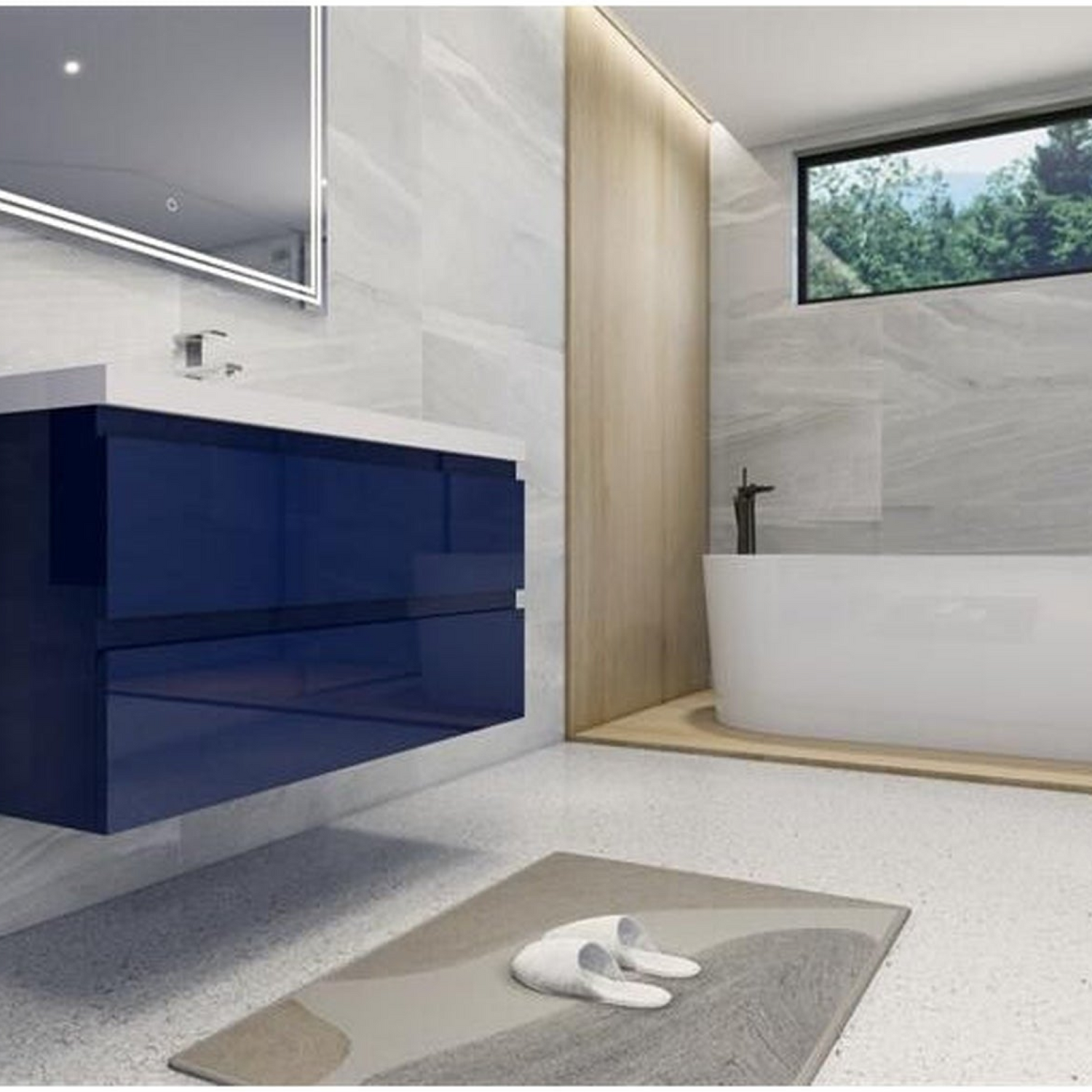 Boho Elegance 42&quot; High Gloss Night Blue Wall-Mounted Vanity With Single Reinforced White Acrylic Sink